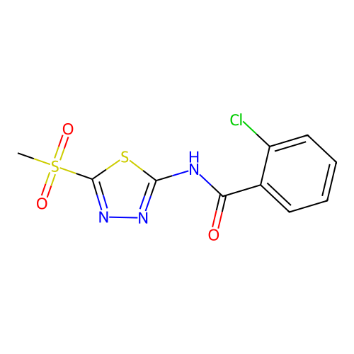 2-chloro-N-[(2Z)-5-(methylsulfonyl)-1,3,4-thiadiazol-2(3H)-ylidene]benzamide structure