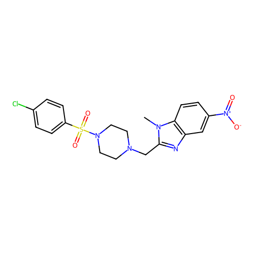 2-({4-[(4-chlorophenyl)sulfonyl]piperazin-1-yl}methyl)-1-methyl-5-nitro-1H-benzimidazole structure