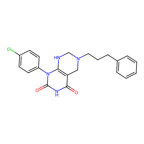 1-(4-chlorophenyl)-6-(3-phenylpropyl)-7,8-dihydro-5H-pyrimido[4,5-d]pyrimidine-2,4-dione structure