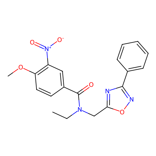 N-ethyl-4-methoxy-3-nitro-N-[(3-phenyl-1,2,4-oxadiazol-5-yl)methyl]benzamide structure