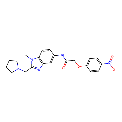 N-[1-methyl-2-(pyrrolidin-1-ylmethyl)benzimidazol-5-yl]-2-(4-nitrophenoxy)acetamide structure
