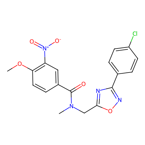N-((3-(4-chlorophenyl)-1,2,4-oxadiazol-5-yl)methyl)-4-methoxy-N-methyl-3-nitrobenzamide structure