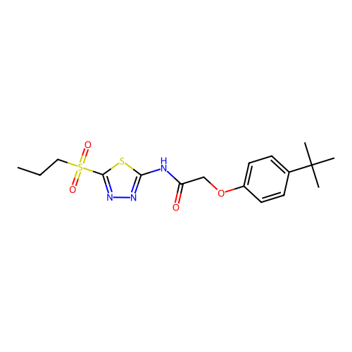 2-(4-tert-butylphenoxy)-N-[5-(propylsulfonyl)-1,3,4-thiadiazol-2-yl]acetamide structure