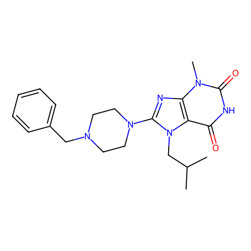 8-(4-benzylpiperazin-1-yl)-7-isobutyl-3-methyl-1H-purine-2,6(3H,7H)-dione structure