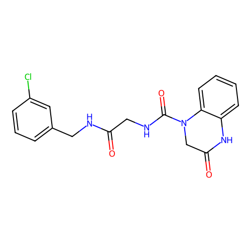 N-{2-[(3-chlorobenzyl)amino]-2-oxoethyl}-3-hydroxyquinoxaline-1(2H)-carboxamide structure