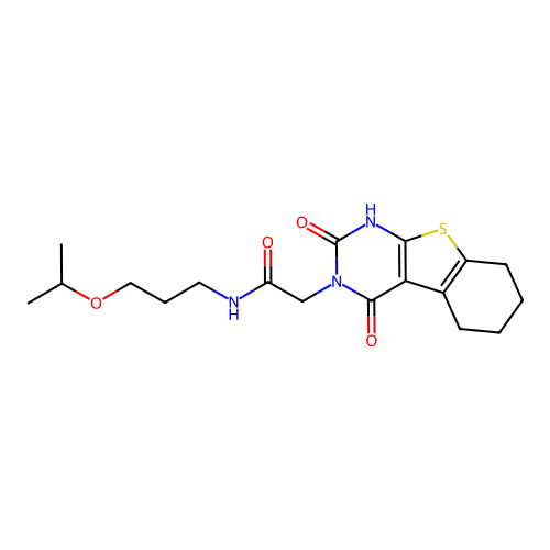 2-(2-hydroxy-4-oxo-5,6,7,8-tetrahydro[1]benzothieno[2,3-d]pyrimidin-3(4H)-yl)-N-[3-(propan-2-yloxy)propyl]acetamide structure