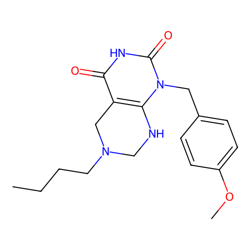 6-butyl-1-(4-methoxybenzyl)-5,6,7,8-tetrahydropyrimido[4,5-d]pyrimidine-2,4(1H,3H)-dione structure