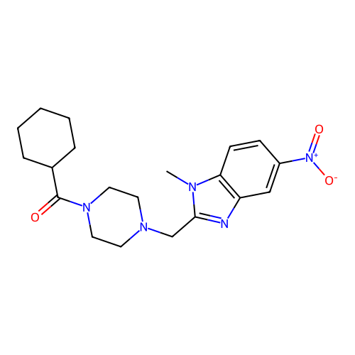 cyclohexyl-[4-[(1-methyl-5-nitrobenzimidazol-2-yl)methyl]piperazin-1-yl]methanone structure