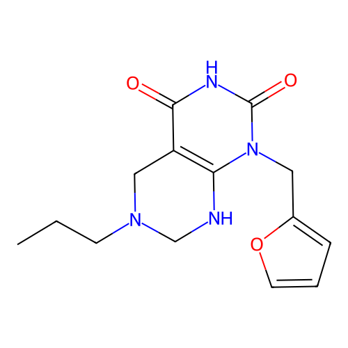 1-(furan-2-ylmethyl)-6-propyl-5,6,7,8-tetrahydropyrimido[4,5-d]pyrimidine-2,4(1H,3H)-dione structure