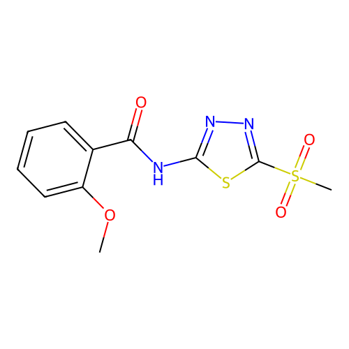 2-methoxy-N-[(2Z)-5-(methylsulfonyl)-1,3,4-thiadiazol-2(3H)-ylidene]benzamide structure