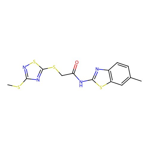 N-(6-methylbenzo[d]thiazol-2-yl)-2-((3-(methylthio)-1,2,4-thiadiazol-5-yl)thio)acetamide structure