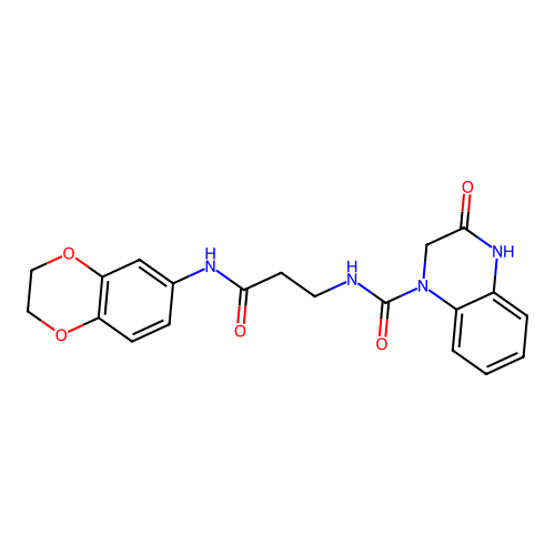N-(3-((2,3-dihydrobenzo[b][1,4]dioxin-6-yl)amino)-3-oxopropyl)-3-oxo-3,4-dihydroquinoxaline-1(2H)-carboxamide structure