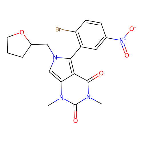 5-(2-bromo-5-nitrophenyl)-1,3-dimethyl-6-((tetrahydrofuran-2-yl)methyl)-1H-pyrrolo[3,4-d]pyrimidine-2,4(3H,6H)-dione structure