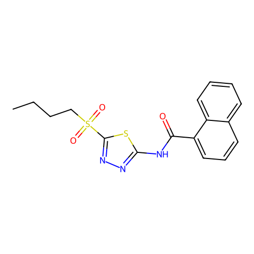 N-[5-(butylsulfonyl)-1,3,4-thiadiazol-2-yl]naphthalene-1-carboxamide structure