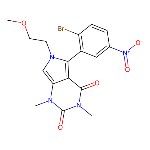 5-(2-bromo-5-nitrophenyl)-6-(2-methoxyethyl)-1,3-dimethyl-1H-pyrrolo[3,4-d]pyrimidine-2,4(3H,6H)-dione structure