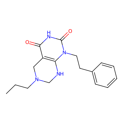1-phenethyl-6-propyl-5,6,7,8-tetrahydropyrimido[4,5-d]pyrimidine-2,4(1H,3H)-dione structure