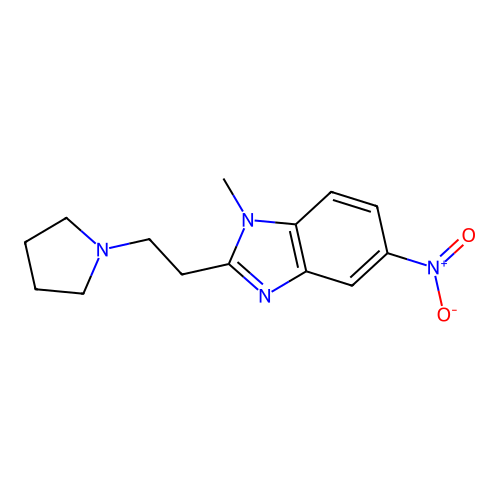 1-methyl-5-nitro-2-[2-(pyrrolidin-1-yl)ethyl]-1H-benzimidazole structure