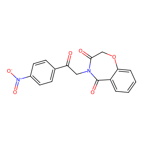 4-[2-(4-nitrophenyl)-2-oxoethyl]-1,4-benzoxazepine-3,5(2H,4H)-dione structure
