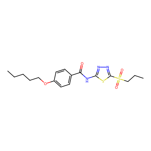 4-(pentyloxy)-N-(5-(propylsulfonyl)-1,3,4-thiadiazol-2-yl)benzamide structure
