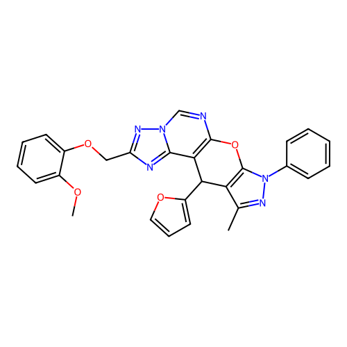 11-(2-FURYL)-2-[(2-METHOXYPHENOXY)METHYL]-10-METHYL-8-PHENYL-8,11-DIHYDROPYRAZOLO[4',3':5,6]PYRANO[3,2-E][1,2,4]TRIAZOLO[1,5-C]PYRIMIDINE structure