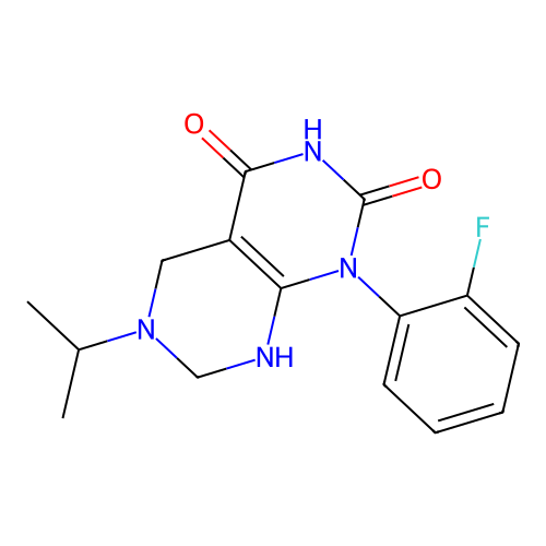 1-(2-fluorophenyl)-2-hydroxy-6-(propan-2-yl)-5,6,7,8-tetrahydropyrimido[4,5-d]pyrimidin-4(1H)-one structure