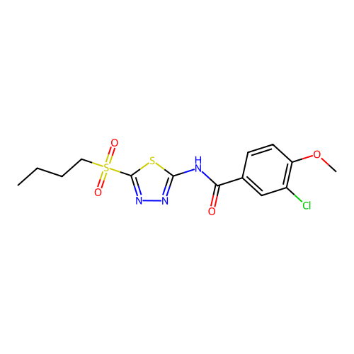 N-[5-(butylsulfonyl)-1,3,4-thiadiazol-2-yl]-3-chloro-4-methoxybenzamide structure