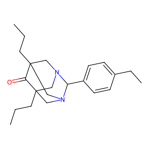 (1r,5R,7S)-2-(4-ethylphenyl)-5,7-dipropyl-1,3-diazaadamantan-6-one structure