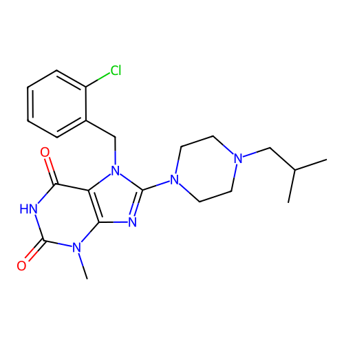 7-(2-chlorobenzyl)-8-(4-isobutylpiperazin-1-yl)-3-methyl-1H-purine-2,6(3H,7H)-dione structure