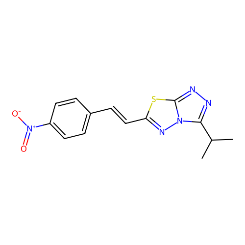 6-[(E)-2-(4-nitrophenyl)ethenyl]-3-(propan-2-yl)[1,2,4]triazolo[3,4-b][1,3,4]thiadiazole structure