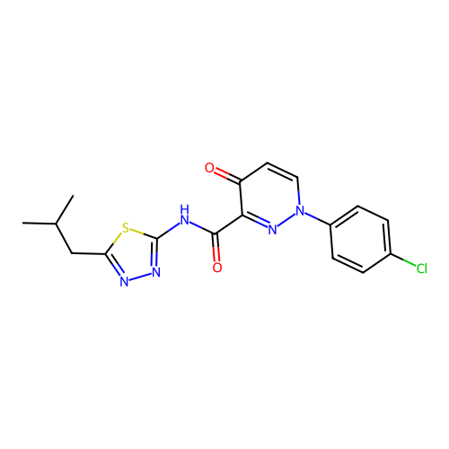 1-(4-chlorophenyl)-N-(5-isobutyl-1,3,4-thiadiazol-2-yl)-4-oxo-1,4-dihydropyridazine-3-carboxamide structure