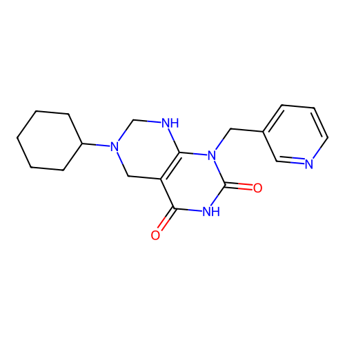 6-cyclohexyl-1-(pyridin-3-ylmethyl)-5,6,7,8-tetrahydropyrimido[4,5-d]pyrimidine-2,4(1H,3H)-dione structure