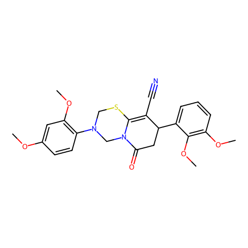 8-(2,3-dimethoxyphenyl)-3-(2,4-dimethoxyphenyl)-6-oxo-3,4,7,8-tetrahydro-2H,6H-pyrido[2,1-b][1,3,5]thiadiazine-9-carbonitrile structure