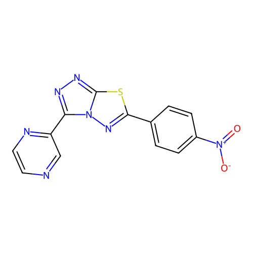 6-(4-Nitrophenyl)-3-(pyrazin-2-yl)[1,2,4]triazolo[3,4-b][1,3,4]thiadiazole structure