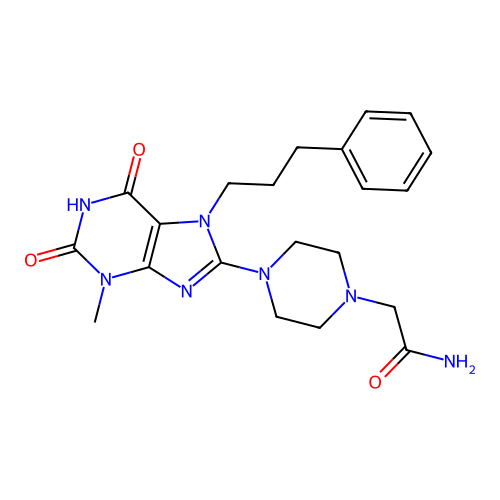 2-[4-[3-Methyl-2,6-dioxo-7-(3-phenylpropyl)purin-8-yl]piperazin-1-yl]acetamide structure