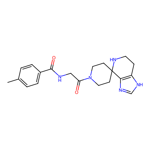 4-methyl-N-(2-oxo-2-(1,5,6,7-tetrahydrospiro[imidazo[4,5-c]pyridine-4,4'-piperidin]-1'-yl)ethyl)benzamide structure