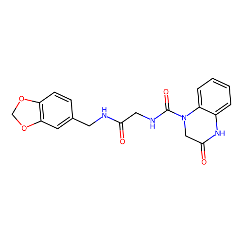 N-(2-((benzo[d][1,3]dioxol-5-ylmethyl)amino)-2-oxoethyl)-3-oxo-3,4-dihydroquinoxaline-1(2H)-carboxamide structure