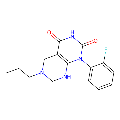 1-(2-fluorophenyl)-6-propyl-5,6,7,8-tetrahydropyrimido[4,5-d]pyrimidine-2,4(1H,3H)-dione structure