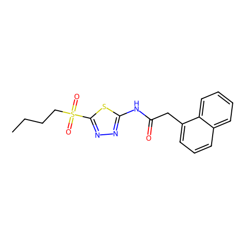 N-[(2Z)-5-(butylsulfonyl)-1,3,4-thiadiazol-2(3H)-ylidene]-2-(naphthalen-1-yl)acetamide structure