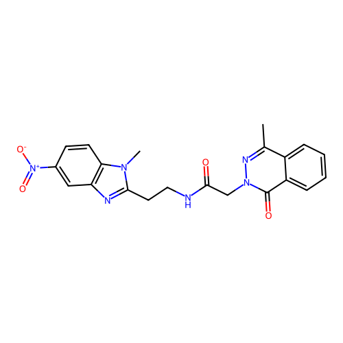 N-[2-(1-methyl-5-nitrobenzimidazol-2-yl)ethyl]-2-(4-methyl-1-oxophthalazin-2-yl)acetamide structure