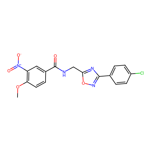 N-((3-(4-chlorophenyl)-1,2,4-oxadiazol-5-yl)methyl)-4-methoxy-3-nitrobenzamide structure