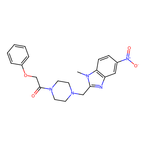 1-{4-[(1-methyl-5-nitro-1H-benzimidazol-2-yl)methyl]piperazin-1-yl}-2-phenoxyethanone structure