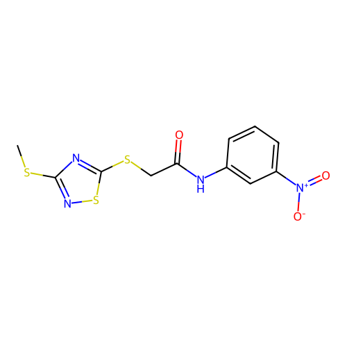 2-{[3-(methylsulfanyl)-1,2,4-thiadiazol-5-yl]sulfanyl}-N-(3-nitrophenyl)acetamide structure