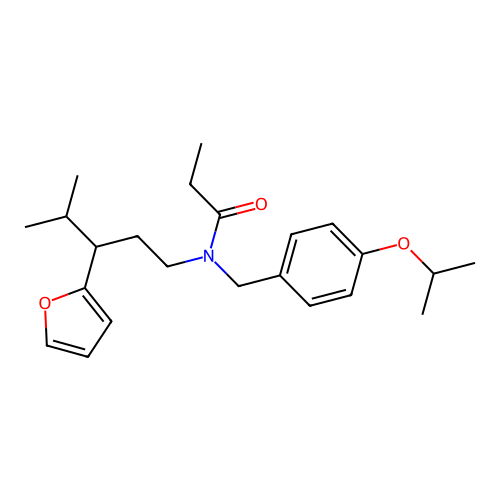 N-(3-(furan-2-yl)-4-methylpentyl)-N-(4-isopropoxybenzyl)propionamide structure