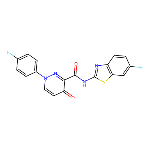 N-(6-fluoro-1,3-benzothiazol-2-yl)-1-(4-fluorophenyl)-4-oxo-1,4-dihydropyridazine-3-carboxamide structure