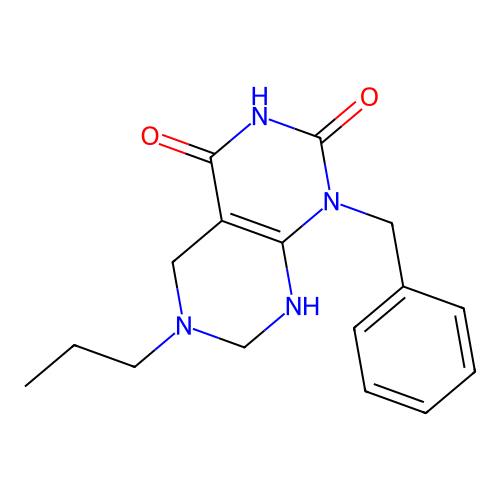 1-benzyl-2-hydroxy-6-propyl-5,6,7,8-tetrahydropyrimido[4,5-d]pyrimidin-4(1H)-one structure