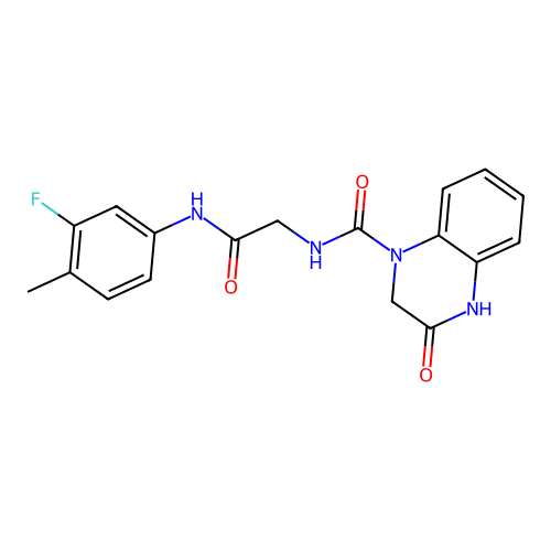 N-[2-(3-fluoro-4-methylanilino)-2-oxoethyl]-3-oxo-2,4-dihydroquinoxaline-1-carboxamide structure