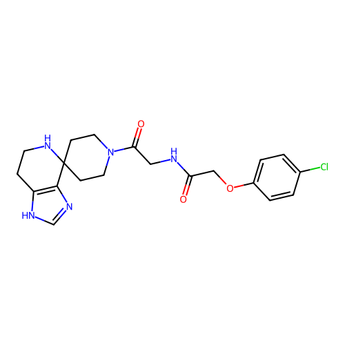 2-(4-chlorophenoxy)-N-(2-oxo-2-(1,5,6,7-tetrahydrospiro[imidazo[4,5-c]pyridine-4,4'-piperidin]-1'-yl)ethyl)acetamide structure