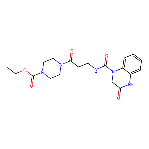 ethyl 4-{N-[(3-hydroxyquinoxalin-1(2H)-yl)carbonyl]-beta-alanyl}piperazine-1-carboxylate structure