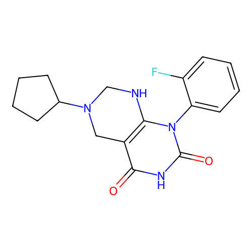 6-cyclopentyl-1-(2-fluorophenyl)-5,6,7,8-tetrahydropyrimido[4,5-d]pyrimidine-2,4(1H,3H)-dione structure