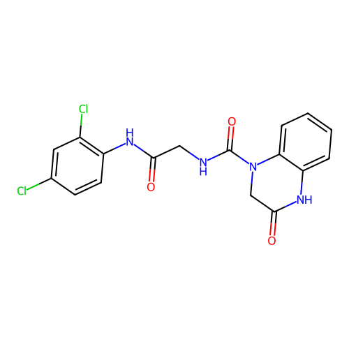 N-[2-(2,4-dichloroanilino)-2-oxoethyl]-3-oxo-2,4-dihydroquinoxaline-1-carboxamide structure
